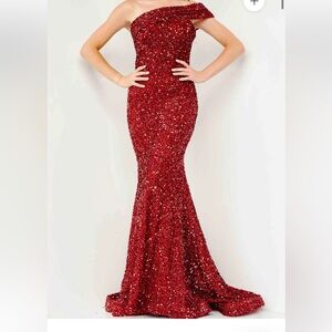 Jovani One Shoulder Red Sequin Dress